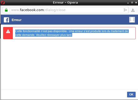 Cette fonctionnalité n'est pas disponible facebook
